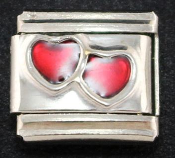 Italian Charm Heart Pair Red Enamel (Fits Nomination Bracelet)