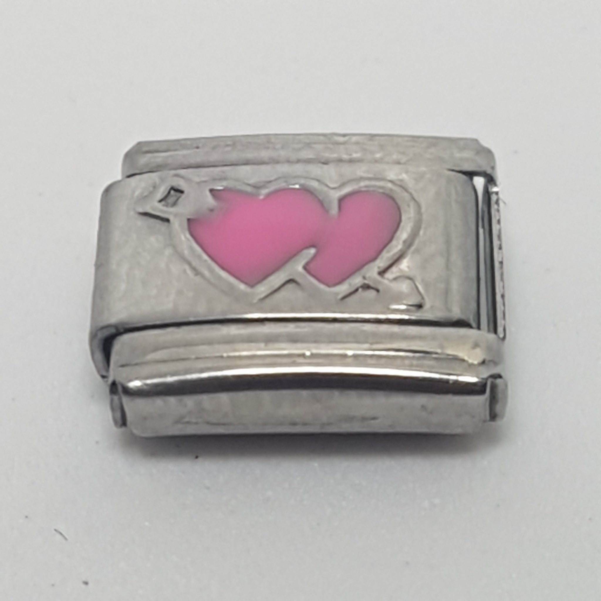 Italian Charm Heart Pair Arrow Pink Enamel (Fits Nomination Bracelet)