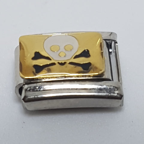 Italian Charm Skull White & Black Enamel 'Gold' (Fits Nomination Bracelet)