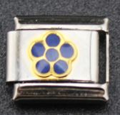 Italian Charm Flower 'Gold' Outline Dark Blue Enamel (Fits Nomination Bracelet)