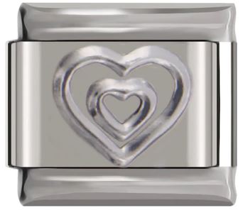 Italian Charm Heart within Heart 'Silver' (Fits Nomination Bracelet)