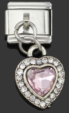 Italian Charm Dangle Heart Rhinestone 'Diamond' & Pink (Fits Nomination Bracelet)