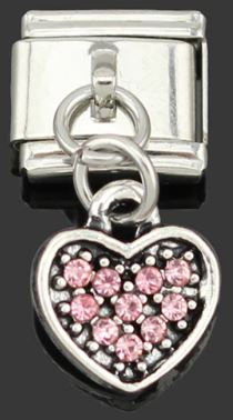 Italian Charm Dangle Rhinestone Heart Light Pink (Fits Nomination Bracelet)