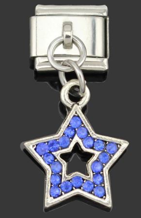 Italian Charm Dangle Star Blue Rhinestone (Fits Nomination Bracelet)