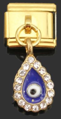 Italian Charm Dangle Enamel Blue Diamante Drop on 'Gold' (Fits Nomination Bracelet)