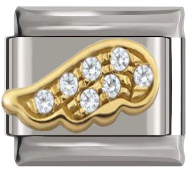 Italian Charm Angel Wing Pave Diamante 'Gold' Outline on 'Silver' Link (Fits Nomination Bracelet)