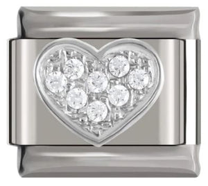 Italian Charm Diamante Heart (Pave 'Diamonds') on 'Silver' Link (Fits Nomination Bracelet)