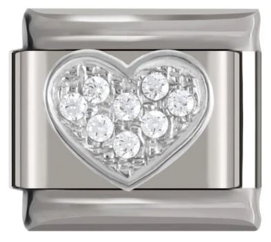 Italian Charm Diamante Heart (Pave 'Diamonds') on 'Silver' Link (Fits Nomination Bracelet)