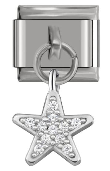 Italian Charm Pave Star Diamante 'Silver' Dangle on 'Silver' Link (Fits Nomination Bracelet)