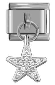 Italian Charm Pave Star Diamante 'Silver' Dangle on 'Silver' Link (Fits Nomination Bracelet)