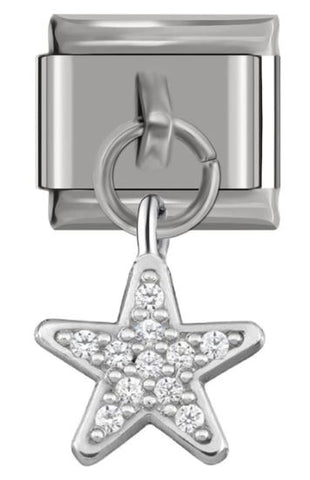Italian Charm Pave Star Diamante 'Silver' Dangle on 'Silver' Link (Fits Nomination Bracelet)