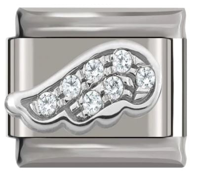 Italian Charm Angel Wing Pave Diamante 'Silver' Outline on 'Silver' Link (Fits Nomination Bracelet)