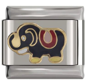 Italian Charm Black Enamel Elephant on 'Silver' Link (Fits Nomination Bracelet)