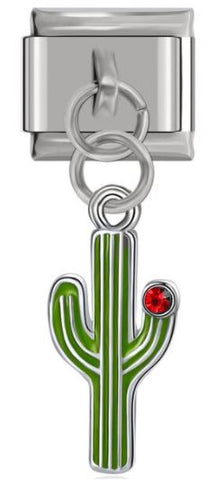 Italian Charm Enamel Green and Red Cactus 'Silver' Dangle (Fits Nomination Bracelet)