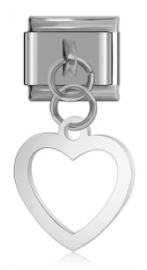 Italian Charm Hollow Heart Outline 'Silver' Dangle (Fits Nomination Bracelet)