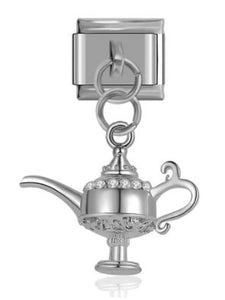 Italian Charm Genie Lamp 'Silver' Dangle (Fits Nomination Bracelet)