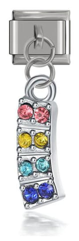 Italian Charm Rainbow Diamante Rectangle 'Silver' Dangle (Fits Nomination Bracelet)