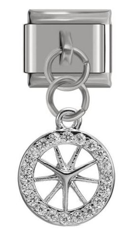 Italian Charm Diamante Nautical Wheel 'Silver' Dangle (Fits Nomination Bracelet)