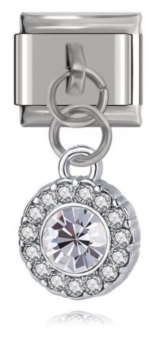 Italian Charm Diamante Sphere and Centre Diamante 'Silver' Dangle (Fits Nomination Bracelet)