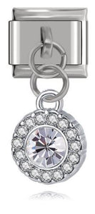 Italian Charm Diamante Sphere and Centre Diamante 'Silver' Dangle (Fits Nomination Bracelet)