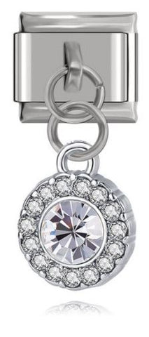 Italian Charm Diamante Sphere and Centre Diamante 'Silver' Dangle (Fits Nomination Bracelet)