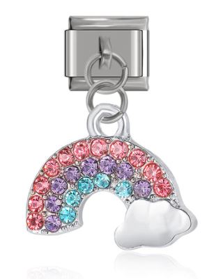 Italian Charm Diamante Rainbow and Cloud 'Silver' Dangle (Fits Nomination Bracelet)