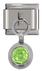 Italian Charm Diamante Green 'Peridot' Encased in 'Silver' Dangle (Fits Nomination Bracelet)