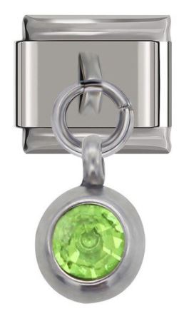 Italian Charm Diamante Green 'Peridot' Encased in 'Silver' Dangle (Fits Nomination Bracelet)