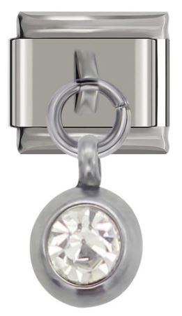 Italian Charm Diamante Clear 'Diamond' Encased in 'Silver' Dangle (Fits Nomination Bracelet)