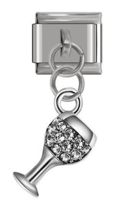 Italian Charm Diamante Clear Wine Glass 'Silver' Dangle (Fits Nomination Bracelet)