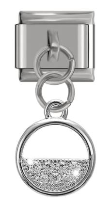 Italian Charm Circle and Half Moon Round Diamante 'Silver' Dangle (Fits Nomination Bracelet)