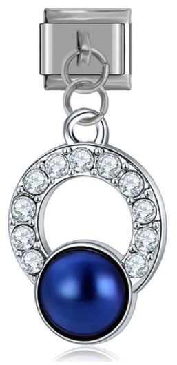 Italian Charm Diamante Sphere and Navy Blue Pearl 'Silver' Dangle (Fits Nomination Bracelet)