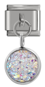 Italian Charm Diamante 'Opal' Scales Encased in 'Silver' Dangle (Fits Nomination Bracelet)