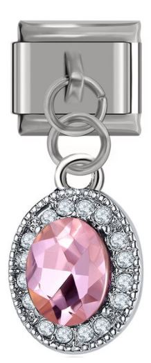 Italian Charm Pink Centre Oval Diamante 'Silver' Dangle (Fits Nomination Bracelet)