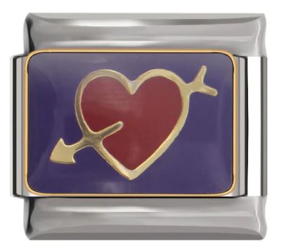 Italian Charm Blue and Red Enamel Cupid Heart Plate 'Silver' (Fits Nomination Bracelet)