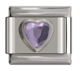 Italian Charm 'Amethyst' Purple 'Silver' Outline Heart 'Silver' (Fits Nomination Bracelet)