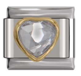 Italian Charm Diamante Clear 'Diamond' Encased in 'Silver' (Fits Nomination Bracelet)