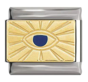 Italian Charm 'Gold' Blue Plate Ethnic Design 'Silver' (Fits Nomination Bracelet)