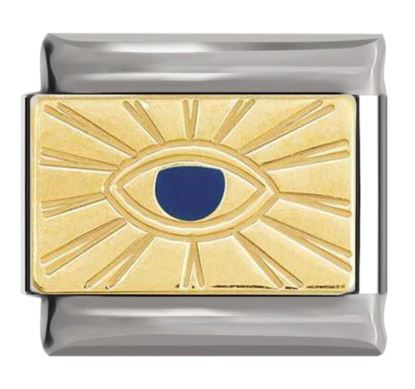 Italian Charm 'Gold' Blue Plate Ethnic Design 'Silver' (Fits Nomination Bracelet)