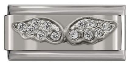Italian Charm Diamante Double Angel Wings 'Silver' (Fits Nomination Bracelet)