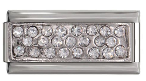 Italian Charm Diamante Double Rectangle Grid 'Silver' (Fits Nomination Bracelet)