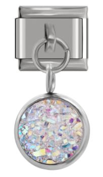 Italian Charm Diamante 'Opal' Scales Encased in 'Silver' Dangle (Fits Nomination Bracelet)