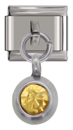 Italian Charm Yellow 'Topaz' Clear Stone Encased in 'Silver' Dangle (Fits Nomination Bracelet)