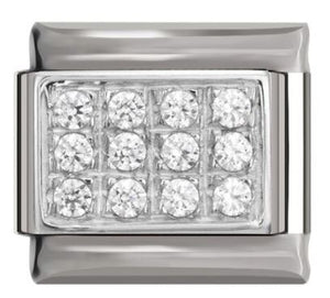 Italian Charm Diamante Rectangle Grid 'Silver' (Fits Nomination Bracelet)