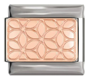 Italian Charm 'Rose Gold' Floral Etched Rectangle Plate 'Silver' (Fits Nomination Bracelet)