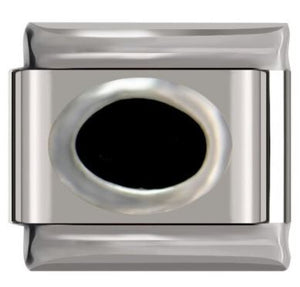 Italian Charm Oval Black Semi-Precious Stone 'Silver' (Fits Nomination Bracelet)
