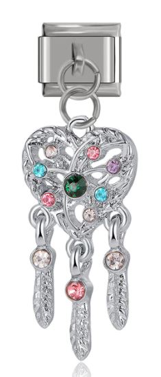 Italian Charm Heart with Three Tassels 'Silver' Dangle (Fits Nomination Bracelet)