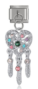 Italian Charm Heart with Three Tassels 'Silver' Dangle (Fits Nomination Bracelet)