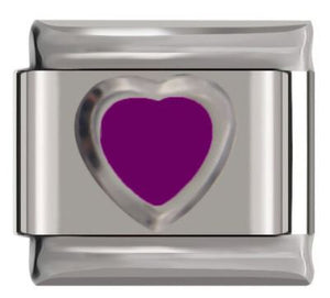 Italian Charm Purple Enamel Heart 'Silver' Outline 'Silver' (Fits Nomination Bracelet)