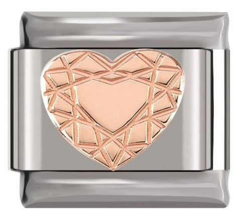 Italian Charm Rose 'Gold' Heart 'Silver' (Fits Nomination Bracelet)
